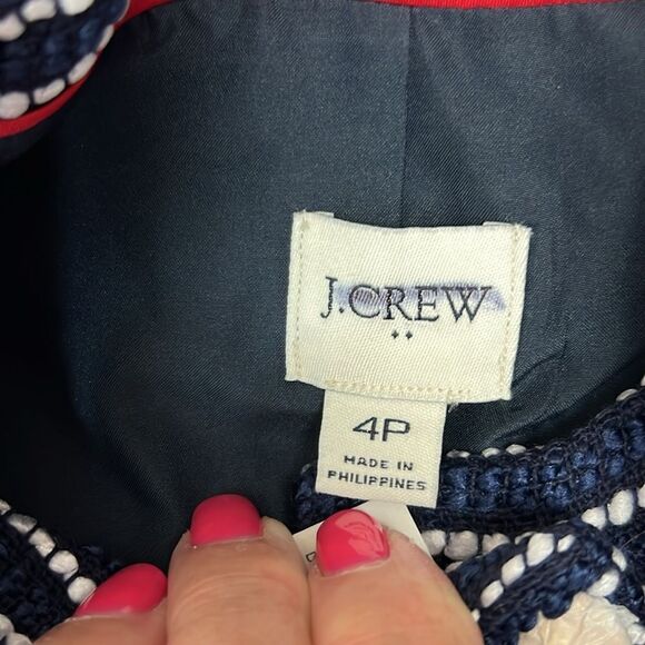 J. Crew Factory CG379 Navy and white Tweed lady jacket with gold buttons size 4P - Picture 4 of 9